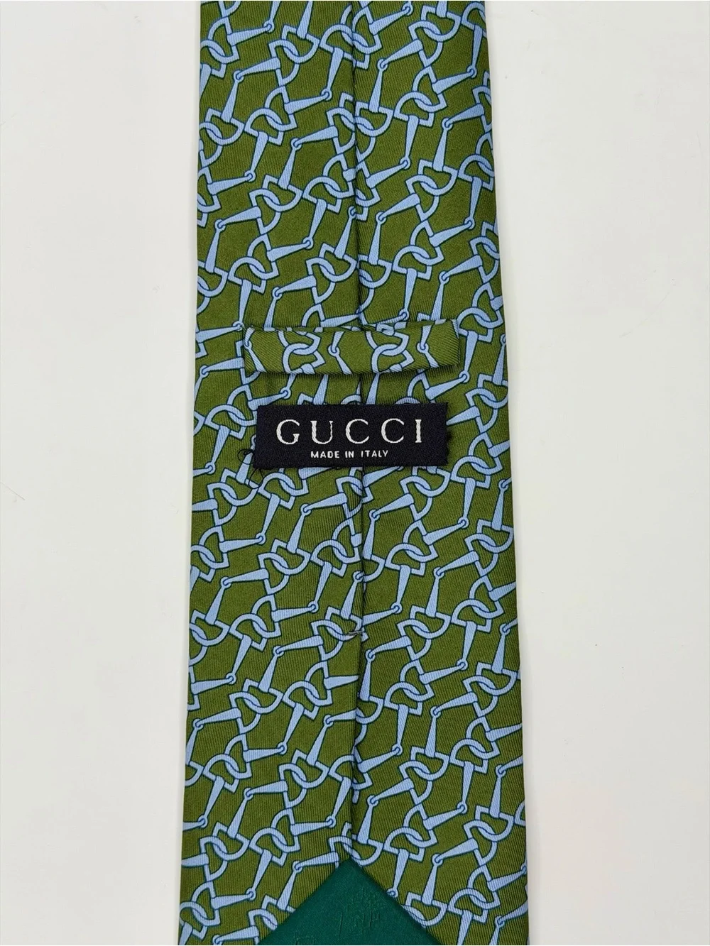 Gucci Men’s Silk Tie Green Blue Horsebit Equestrian Print Made in Italy Luxury